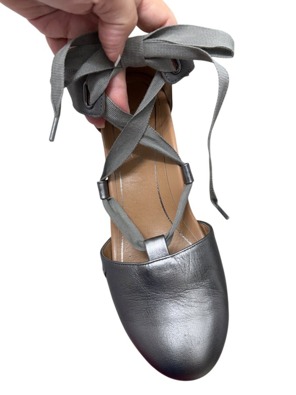 Vionic Kaitlyn Leather Lace Up Wedge Espadrille Sandals Metallic Women's Sz 8 - Picture 2 of 9